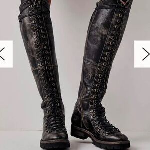 Free People Bed Stu Victory Tall Lace Up Combat Boots in Black Handwash Size 8